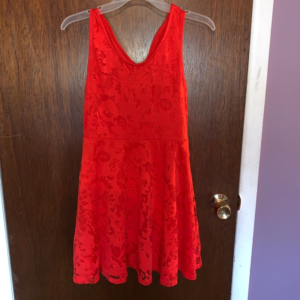 bright red lace dress